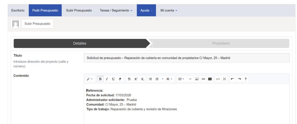 Solicitar presupuesto paso 1