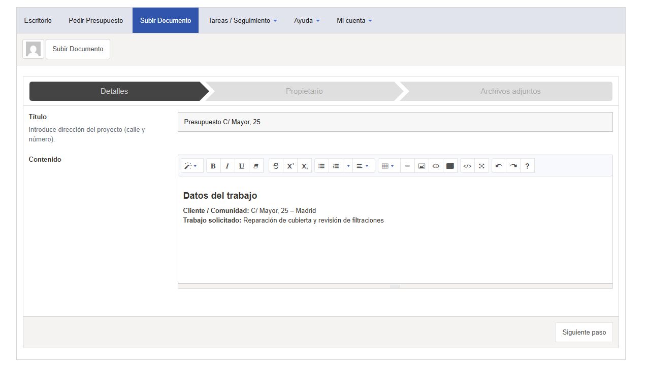 Subir documento paso 1