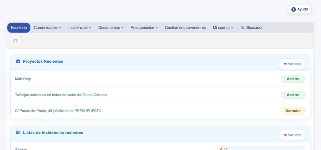 Escritorio área privada