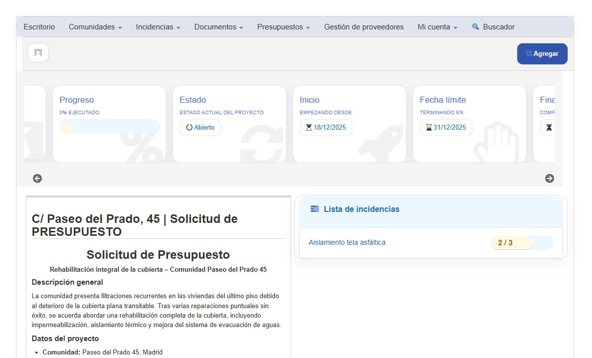 Captura real del área de comunidad en Solviun
