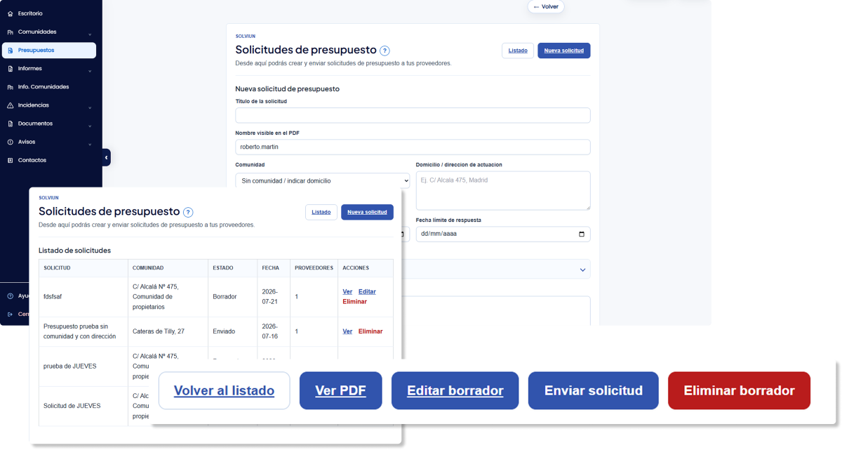 Solicitud de presupuestos a varios proveedores desde la plataforma Solviun