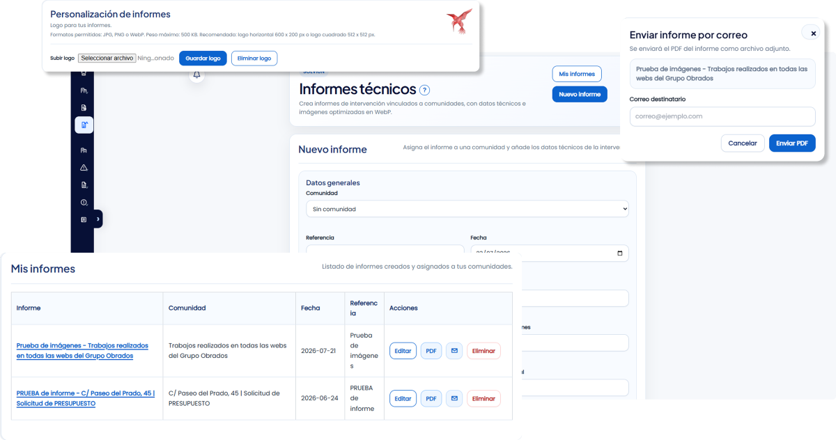 Creación de informes técnicos con imágenes, valoración económica y firma en Solviun